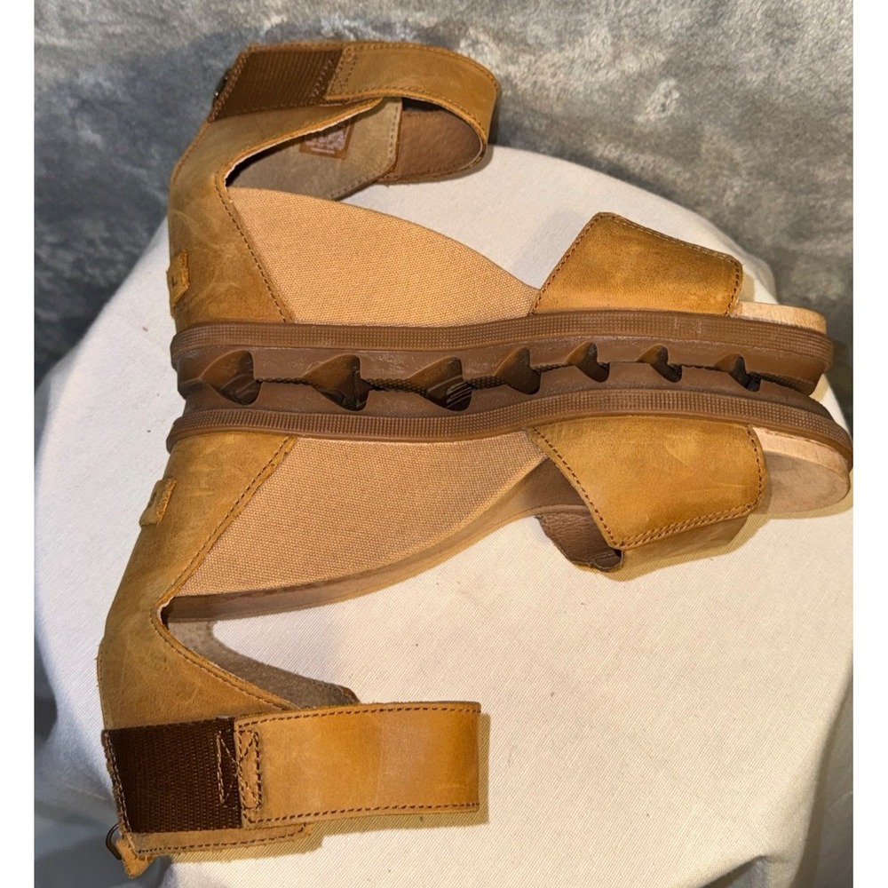Sorel women Sz 7.5 Joanie II Brown Leather Wedge Heel Sandals neutral minimalist - Picture 5 of 9